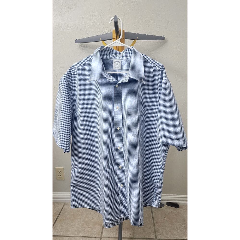 Brookes Brother XXL SS 1818 Regent Shirt 100% Cotton Checkerd Pattern
